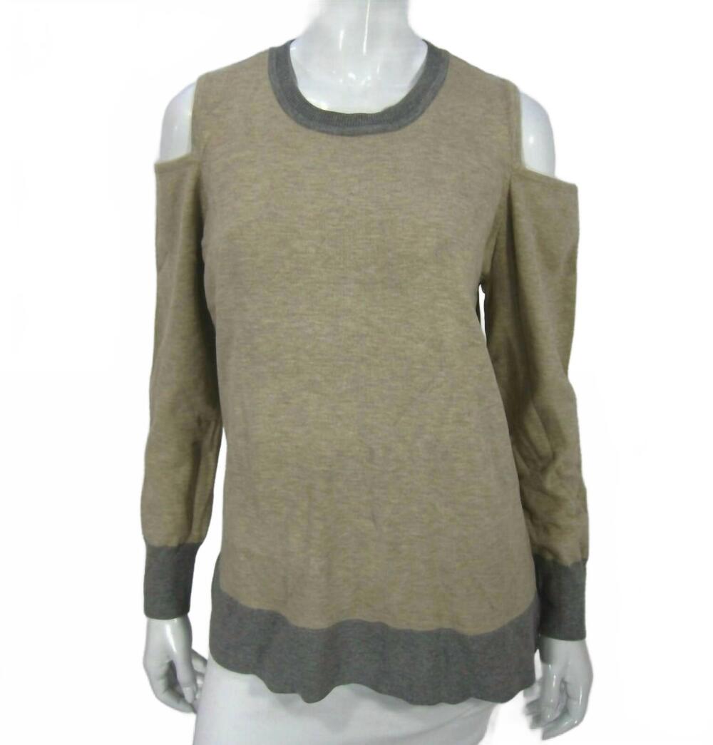 NEW CALVIN KLEIN women's long sleeve crew neck cold shoulder sweater in tan